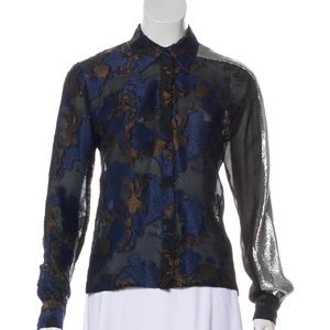 Dries Van Noten blue and metallic silk-blend blouse